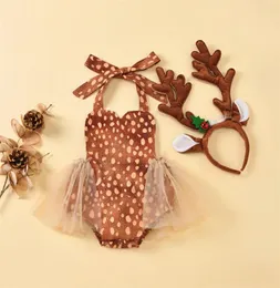 2020 Christmas Baby Girl Romper Deer Costume Clothes Sleeveless Dot Print Backless Tulle Tutu Jumpsuit Dress Party 024M 2112 Z21217333