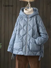 Jackor Lagabogy 2022 Nya vinterkvinnor 90% Vit Duck Down Jacka Casual Loose Warm Fashion Outwear Female Hooded Autumn Puffer Coat