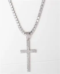 karopel Hip Hop Micro Pave Zircon Cross Pendant Crystal Custom Size Tennis Chain Necklace Ice Out Chains Around The Neck 2109292799853214