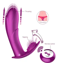 Afstandsbediening Wearable Thrusting Vibrator Telescopische Verwarming Dildo Vibrerende Slipje Riem op Vibrator Volwassen Speeltjes voor Vrouw M5441476