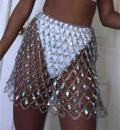 Mulheres Rhine Sparkle Body Chain Sexy Bikini Cover-Up para Rave Beach Dance Party Club Colorido Azul Ouro Saia de Dança do Ventre T2208193073239