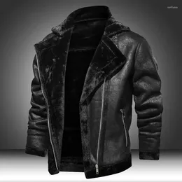 Giacche da caccia Nieuwe Winter Motorjas Motorfiets Lederen Jas Warm Plus Fluwelen Dikke Retro Vintage Leisure Heren Jacket Men