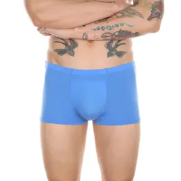 Cuecas inteligentes homens roupa interior boxers shorts sexy pênis bolsa almofada ultra-fino gelo seda calcinha esponja copo boxershorts