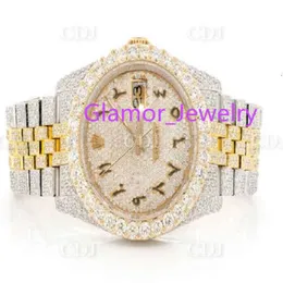 Högkvalitativ hiphop modeguldpläterad handledsmän Moissanite diamant isad ut Stainls Steel Quartz Watch for Mengn90