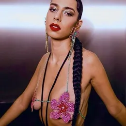 Mizaç Pembe Çiçek Kristal Sütyen Zinciri Göğüs Takı Kolye Kadınlar İçin Seksi Vücut Lingerie Bikini İç Çamaşırı Plus Boyut 240116
