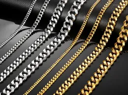Necklaces for Men Women Silver Black Gold Stainless Steel Curb Cuban Chains Mens Necklace Whole Jewelry 357911mm LKNM0813353672