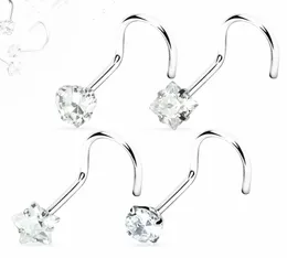 50st/Lot CZ Nose Stud skruvstål näsring näsa Piercing Shine Heart/Square/Round/Star 20G 240117