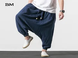 Chinesischen Stil Baumwolle Leinen Men039s CrossPants Hip Hop Elastische Taille Lose Baggy Hakama Harmen Hosen Harajuku Breite Bein Hosen5028254