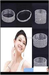 Bröllopsarmband 10st 110 rader Rhinestone Österrike CZ Crystal Bride Stretchy Bangle Wristband Smycken Armband7010645