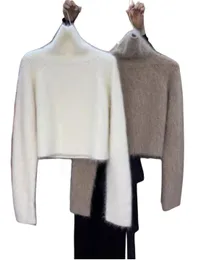 Suéteres curtos Mohair com gola tartaruga feminino outono e inverno