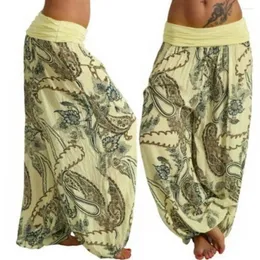 Kvinnor Pants Women Boho Loose Paisley Print Hög midja Ankel bundet Harem Baggy Yoga Low Bloomer Byxor