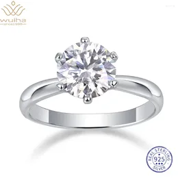 Cluster Rings Wuiha Classic Solid 925 Sterling Silver 6.5mm Moissanite Diamond Wedding Engagement Ring for Women Anniversary Gift Fine