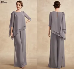 Modern Plus Size Mother of the Bride Pant Suit من قطعتين من مجموعة شيفون ناعمة للخرز لثبات حفلات حفل زفاف CL3208 CL3208