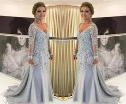 Elegante mangas compridas mãe da noiva vestidos 2019 decote em v formal noivo madrinha noite festa de casamento convidados vestido plus size cu5007653