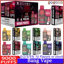 BANG 9000 PUPKS DOSTĘPNE ELEKTYCZNE papierosy elektroniczne Puff 9k 0% 2% 3% 5% 16 ml Prefillowana cewka z siatki 550 mAh do ładowania baterii