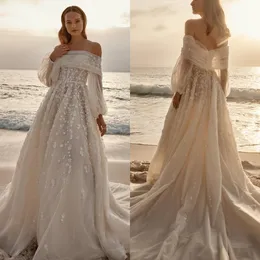 Zuhair Murad 2024 Bröllopsklänningar brudklänningar från axeln spetsar applicerade en linje strand boho brud klänning