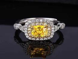 Anello di fidanzamento con diamante giallo simulato a forma di cuscino placcato con diamante giallo quadrato grasso in platino pt950 con apertura da donna039s R9686453