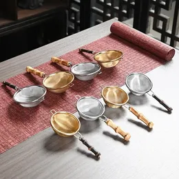 Infusor de chá vintage chinês, aço inoxidável, malha dupla, filtro de folhas soltas, cabo de cerâmica, acessórios de chá 240117