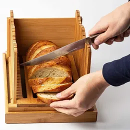 Bamboo Adjustable Bread Slicer Toast Loaf Cutter Holder Sand Slicing Tool Folding Maker Kitchen Appliance Practical 240116