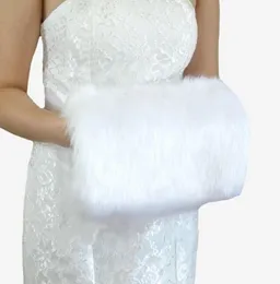 Cheap 2017 Winter White Faux Fur Wedding Gloves Warm Bridal Muff Accessories Stored For Your Wedding Quickly2383639