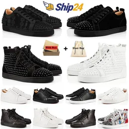 Com caixa 2024 Red Bottoms Sapatos Mens Sneakers Sole Platform Moafers Mulheres Spikes Camurça Couro Low-Top Bottom Cut Low Black Glitter Flat Trainers Homens Sapatos 35-47