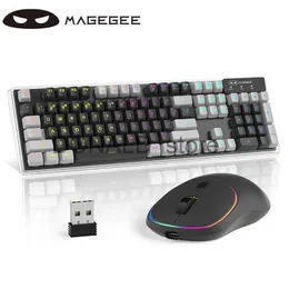 키보드 Magegee 무선 게임 키보드 및 마우스 콤보 Magegee v550 2.4G 충전식 RGB 백라이트 키보드 명확한 쉘 Full Siz J240117