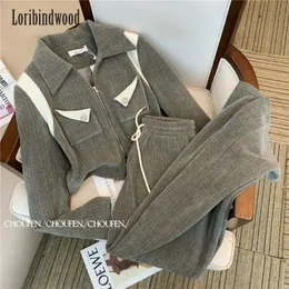 Loribindwood Kadınlar Sonbahar -Winter Agendudicing Spor Hoodie Wideleg Pantolon Twopiece Set 240116