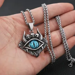 Retro Skull Demon Eye Necklace Pendant Punk Street Biker 14K White Gold Eye of Hell Necklaces Fashion Mens Chain Jewelry Gifts