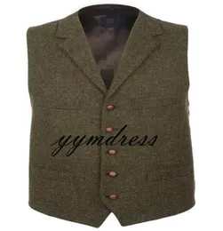 Green Wool Tweed Herringbone Wedding Groom Vests Groomsmen Vests VNeck Men039s Suit Vests Vest Men039s Dress Vest Waistcoat7753391