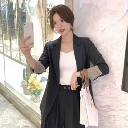 Damenanzüge Blazer Frauen Blazer Korea Lose Jacken Mode Arbeitsmantel Oberbekleidung Herbst Karriere Weiblicher Knopf Solide Bürojacke Dame