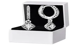 Square Sparkle Hoop Earrings Original Box Set för 925 Sterling Silver Cz Diamond Pendant Earring Womens Wedding Designer Jewelry9199284