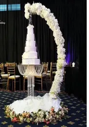 Romantisk lyxmetallbåge Drape Suspend Chandelier Cake Stand Swing för Cake Topper Decor Centerpiece Chandelier Wedding Event PA1027109