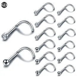 20 teile/los G23 Nasenstecker Piercing Kristall Nase Schraube Flache CZ Nasenloch Ohrringe Piercing Nariz Schmuck Nasenringe 20G 18G 240117