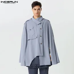 Inderun Tops American Style przystojne mężczyźni solidny luźne sylwetka podzielona design cape mody casual-mecz róg s-5xl 240117