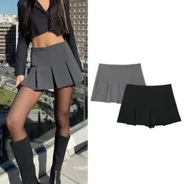 Traf moda feminina shorts de cintura alta saias plissadas shorts feminino listrado bermuda mulher casual mini shorts 240116