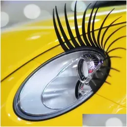 Bilklistermärken 2st/parti 3D charmiga svarta falska ögonfransar falska ögonfrans klistermärke bil strålkastare dekoration rolig dekal för skalbagge drop del dhqdh