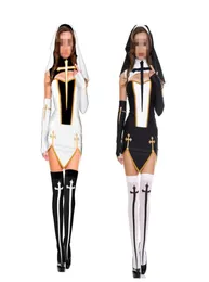 Virgin Mary Sexy Nun Costume Adult Women Cosplay Dress With Black Hood For Halloween Sister Cosplay Party Costume Nun Outfits Y1898404307
