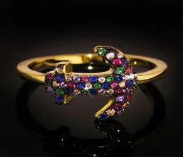 Czehemia biżuteria Trenda Pierścienie w kształcie kotwicy dla kobiet Wysokiej jakości kolorowy cyrkon kryształowy wkład żółty złoto pierścień 3777521