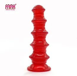 FAAK Pagoda Butt Plug Ribbed Anal Sex Toys With Suction Cup See Through Wine Red Dildo Anus Expension Erotic Products 240117