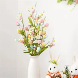 Decorative Flowers Easter Egg Tree Branch Colorful Painting Foam Flower Fake Plant Happy Decoration Birthday Party Home Vase Decor