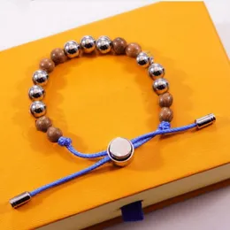 Bracciale a catena con perline rotonde a forma di lettera V incisa con sfere di metallo a forma di tirante blu per uomo donna stile moda Europa America