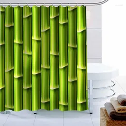 Duş Perdeleri Shunqian Bambu ve Taş Perde Polyester Kumaş Banyosu Banyo için 3D Su Geçirmez Kanca