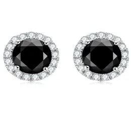 Unissex moda bling 925 prata esterlina preto redondo moissanite pedra brincos studs para homens feminino agradável gift2321565