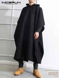 Men's Loose Black Coats INCERUN Fashion Irregular Hooded Cloak Autumn Winter Male Long Sleeve Trench Retro Outwear Jackets S-5XL 240117