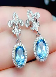 Dangle Chandelier Fashion Chic Blue Crystal Aquamarine Topaz Gemstones Diamonds Drop Action for Women Girl White Gold Silver C5800926