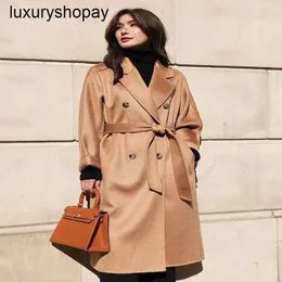 Diseñador Maxmaras Cashmere Coat Abrigos de lana para mujer M Familia 101801 Patrón de onda de agua de doble cara Longitud media Otoño Invierno Breas de gama alta