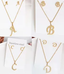 26 Letter Necklaces with earring set jewelry Stainless Steel Gold Choker Initial Pendant Necklace Women Alphabet Chains Jewelry9205524