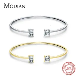 MODIAN 925 Sterling Silber Luxus Asymmetrie Funkelnde AAAAA Zirkonia Offene Größe Armreif Für Frauen Hochzeit Edlen Schmuck 240116