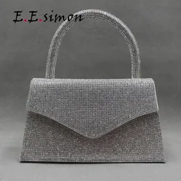 Design de luxo diamante pequena aba saco qualidade couro do plutônio noite strass bolsa prata cristal corrente ombro crossbody embreagem 240117