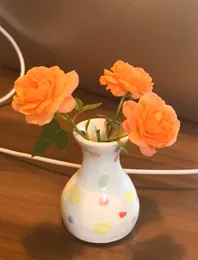 Seramik Vazo, Renkli Polka Dot Vazo, Çiftlik Evi Dekoru için Çiçekler Vazoları, Bohem Dekoru için Beyaz Vazo